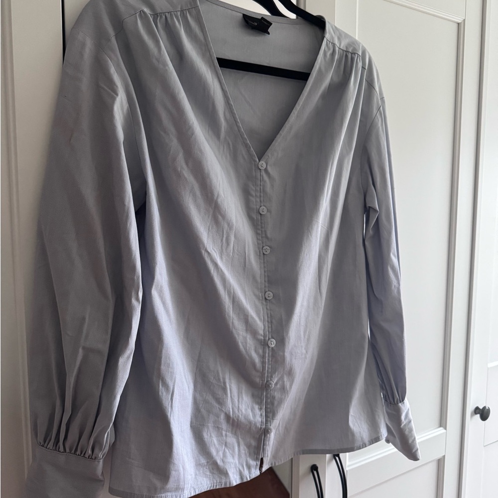 Worthington Soft Gray Button-Up Blouse